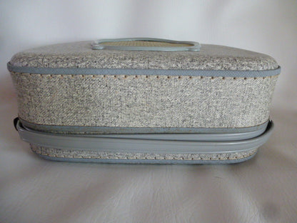 Teppaz Oscar tube record player in grey mottled suitcase