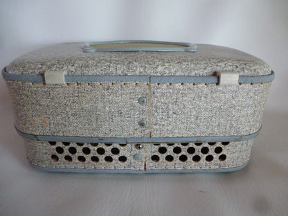 Teppaz Oscar tube record player in grey mottled suitcase